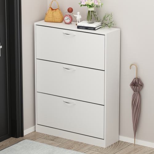 Famapy Sleek 3-Tier Shoe Storage Cabinet with Tilt-Out Drawers and Adjustable Compartments White