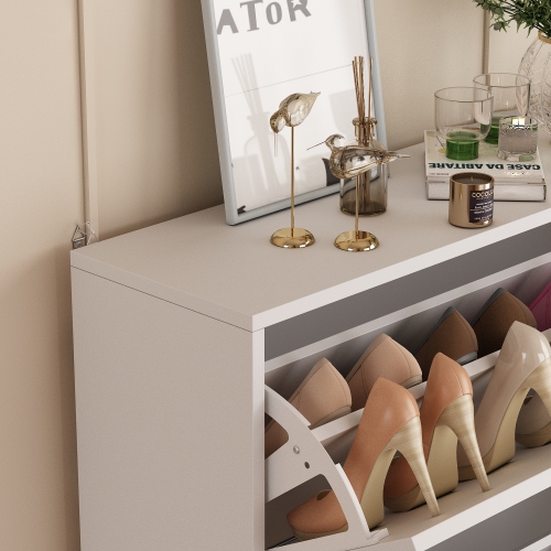 Famapy Sleek 3-Tier Shoe Storage Cabinet with Tilt-Out Drawers and Adjustable Compartments White