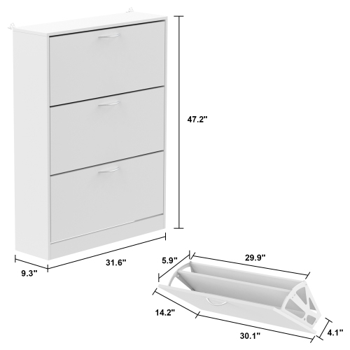 Famapy Sleek 3-Tier Shoe Storage Cabinet with Tilt-Out Drawers and Adjustable Compartments White