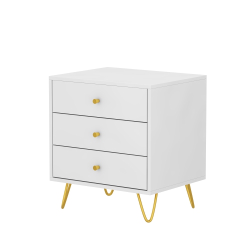 FAMAPY  Modern 3-Drawer Nightstand With Gold Accents And Spacious Storage for Bedroom Or Living Room (19.7"w X 15.7"d X 21.6"h) In White
