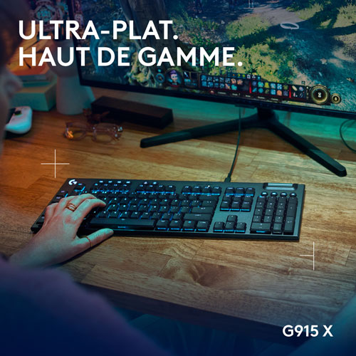 Clavier de jeu pleine grandeur avec fil rétroéclairé à commutateurs mécaniques tactiles GL G915 X de Logitech - Noir