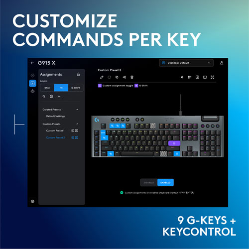 Clavier de jeu pleine grandeur avec fil rétroéclairé à commutateurs mécaniques tactiles GL G915 X de Logitech - Noir
