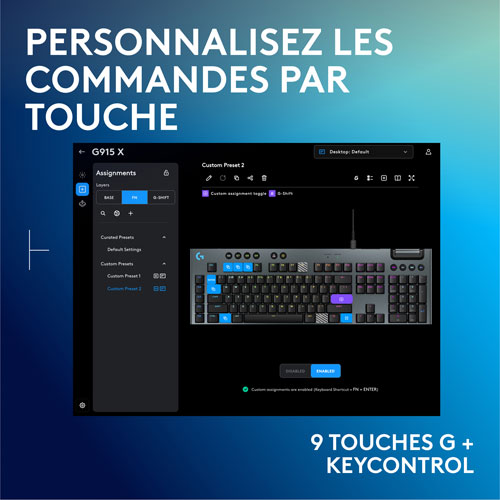 Clavier de jeu pleine grandeur avec fil rétroéclairé à commutateurs mécaniques tactiles GL G915 X de Logitech - Noir