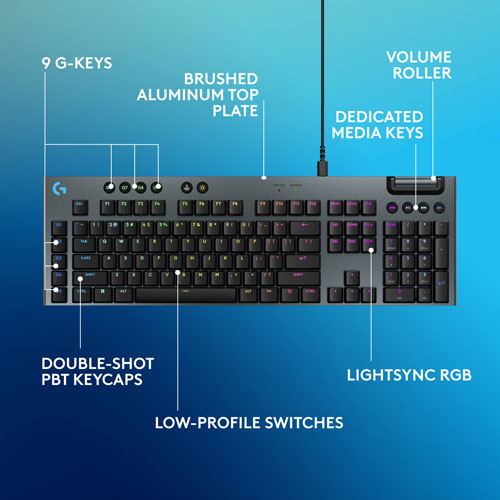 Clavier de jeu pleine grandeur avec fil rétroéclairé à commutateurs mécaniques tactiles GL G915 X de Logitech - Noir