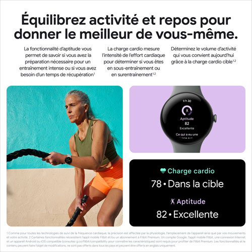 Montre Pixel Watch 3 de Google (LTE + GPS) avec boîtier de 45 mm en aluminium argenté poli et bracelet sport porcelaine, avec TELUS - Financement mensuel