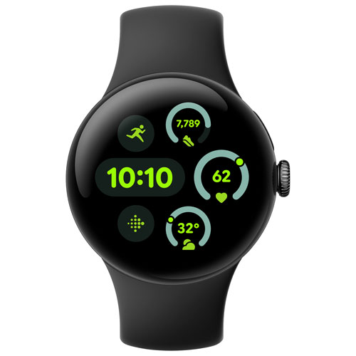 Montre Pixel Watch 3 de Google avec TELUS avec boîtier de 45 mm en aluminium noir mat et bracelet sport noir volcanique - Financement mensuel