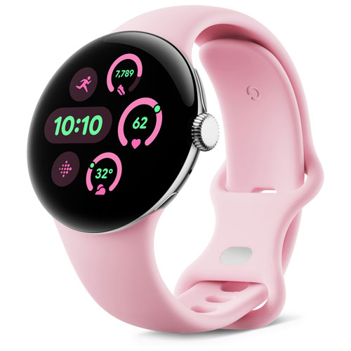 TELUS Google Pixel Watch 3 41mm Polished Silver Aluminum Case w/Rose Quartz Active Band -Monthly Financing