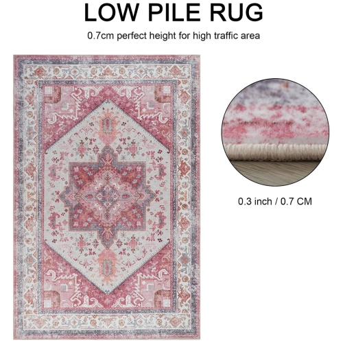 8' x 10' Medallion Rug for Bedroom Boho Distressed Washable Rug Large Non-Slip Area Rug Oriental Neutral Print Floor Rug Indoor Stain Resistant,