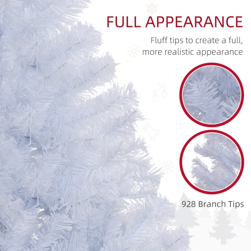 HOMCOM 6ft Artificial Christmas Tree with 928 Branch Tips and Metal Stand, Xmas Tree for Home Indoor Holiday, White