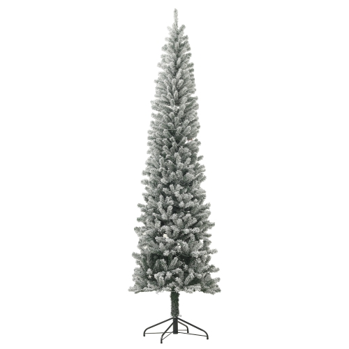 HOMCOM  9Ft Pre-Lit Pencil Christmas Tree, Artificial Christmas Tree \w 310 Dual Colour Led Lights And 895 Branch Tips, Flocked Xmas Tree \w Metal