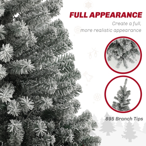 HOMCOM 9ft Pre-Lit Pencil Christmas Tree with Remote, Adjustable Brightness, Artificial Christmas Tree with 310 Dual Colour LEDs, 895 Tips, Metal