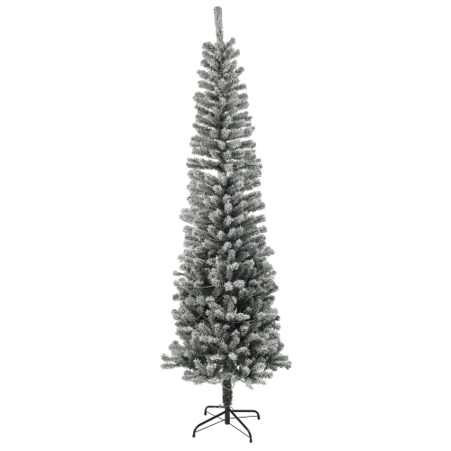 HOMCOM  7.5Ft Pre-Lit Pencil Christmas Tree, Artificial Christmas Tree \w 220 Dual Colour Led Lights And 519 Branch Tips, Flocked Xmas Tree \w Metal