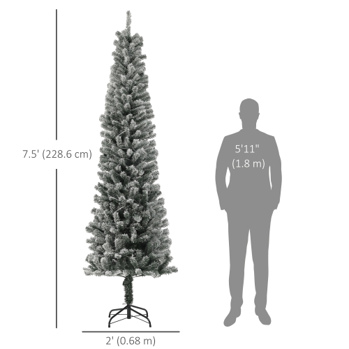 HOMCOM 7.5ft Pre-Lit Pencil Christmas Tree with Remote, Adjustable Brightness, Artificial Christmas Tree with 220 Dual Colour LEDs, 519 Tips, Metal