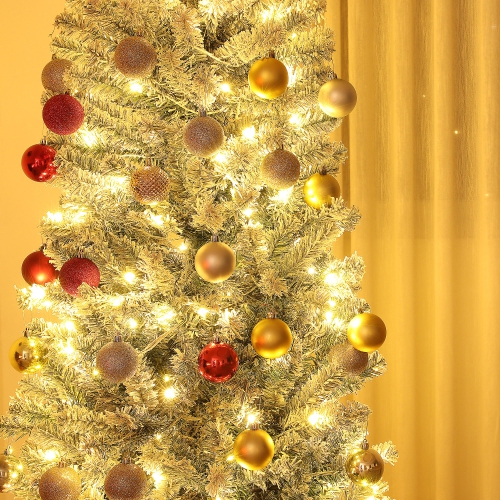 HOMCOM 7.5ft Pre-Lit Pencil Christmas Tree with Remote, Adjustable Brightness, Artificial Christmas Tree with 220 Dual Colour LEDs, 519 Tips, Metal