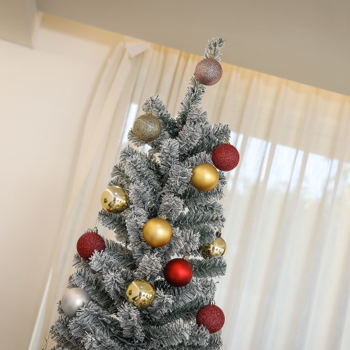 HOMCOM 7.5ft Pre-Lit Pencil Christmas Tree with Remote, Adjustable Brightness, Artificial Christmas Tree with 220 Dual Colour LEDs, 519 Tips, Metal