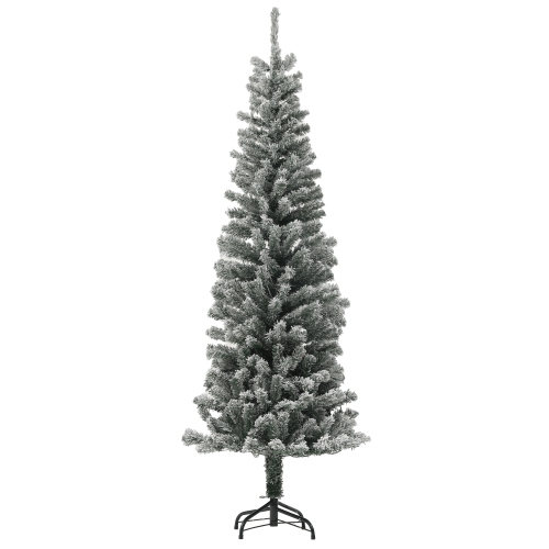 HOMCOM  6Ft Pre-Lit Pencil Christmas Tree, Artificial Christmas Tree \w 170 Dual Colour Led Lights And 429 Branch Tips, Flocked Xmas Tree \w Metal