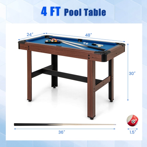 Table de billard de 48 po de Costway pour enfants et adultes avec ensemble complet de balles 2 queues de billard 2 craies