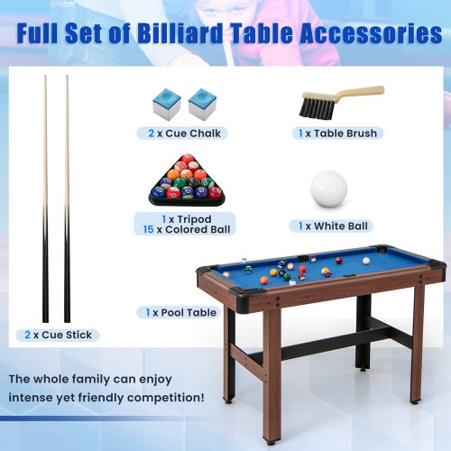 Table de billard de 48 po de Costway pour enfants et adultes avec ensemble complet de balles 2 queues de billard 2 craies