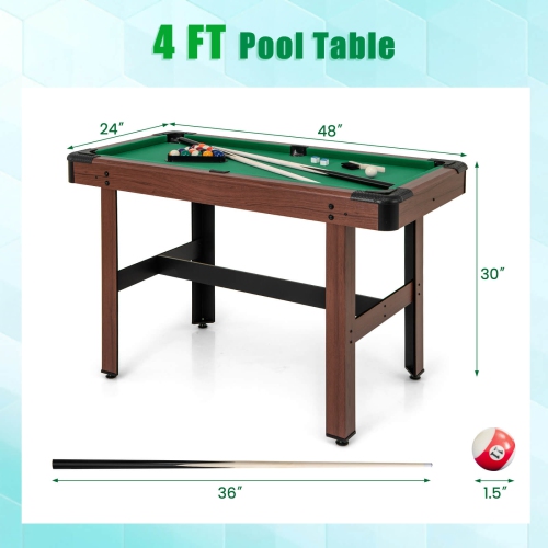 Costway 48" Pool Table for Kids & Adults with Full Set of Balls 2 Cue Sticks 2 Chalks