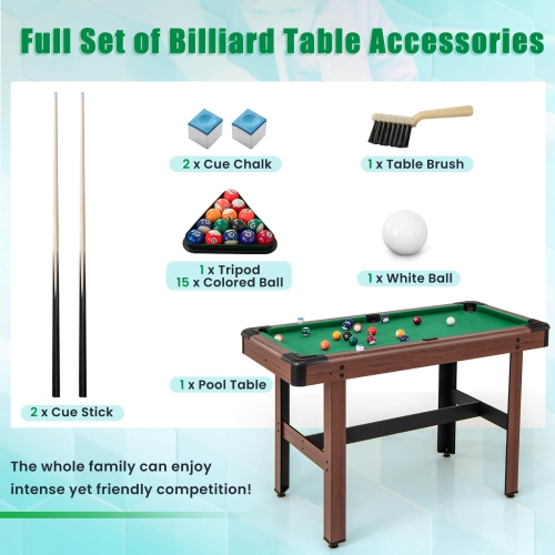 Costway 48" Pool Table for Kids & Adults with Full Set of Balls 2 Cue Sticks 2 Chalks