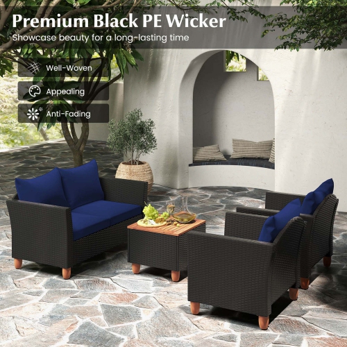 Costway 4 PCS Wicker Patio Furniture Set with Removable Cushions Storage Coffee Table