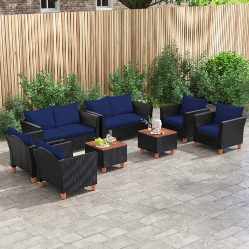 Costway 8 PCS Wicker Patio Furniture Set with Removable Cushions Storage Coffee Table