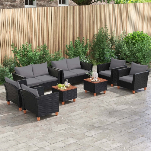 Costway 8 PCS Wicker Patio Furniture Set with Removable Cushions Storage Coffee Table
