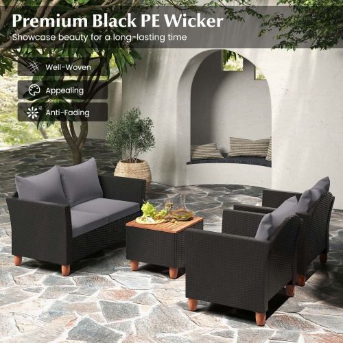 Costway 8 PCS Wicker Patio Furniture Set with Removable Cushions Storage Coffee Table