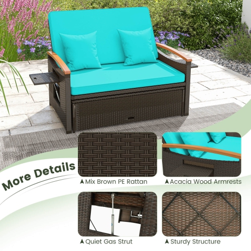 Costway Patio Rattan Daybed Set with Cushioned Loveseat & Storage Ottoman for Porch