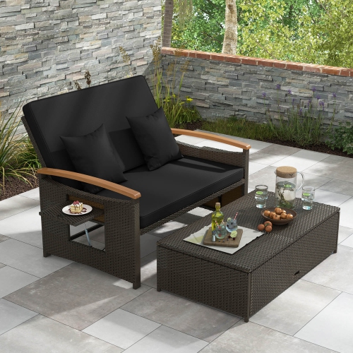 Ensemble de patio en rotin avec causeuse rembourrée et pouf de rangement de Costway pour porche