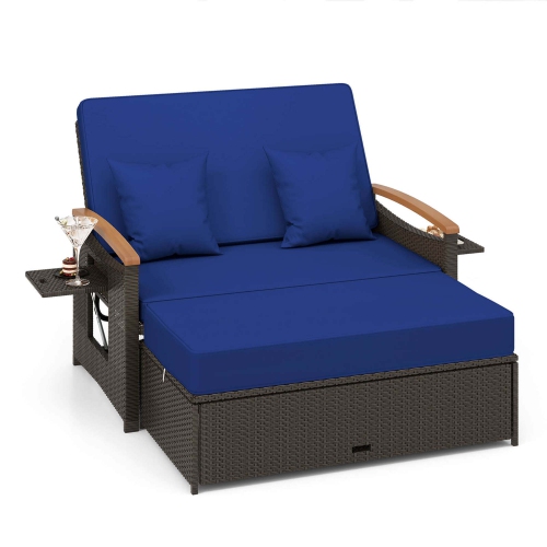 Costway Patio Rattan Daybed Set with Cushioned Loveseat & Storage Ottoman for Porch
