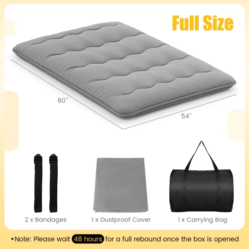 Costway Full Futon Mattress Japanese Floor Pad Washable Cover Carry Bag Gray