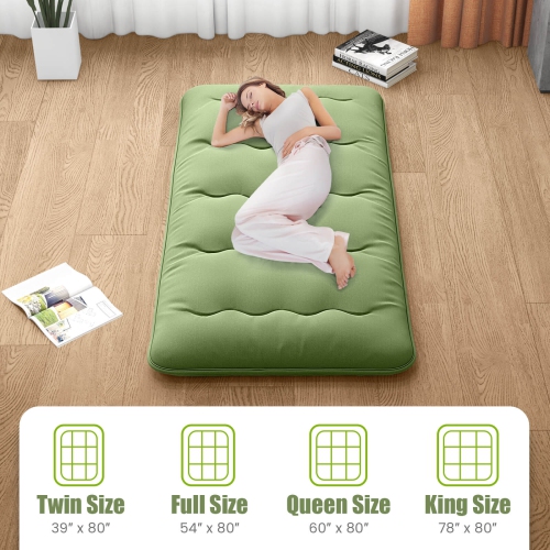 Costway Twin Futon Mattress Japanese Floor Sleeping Pad Washable Cover Carry Bag Green