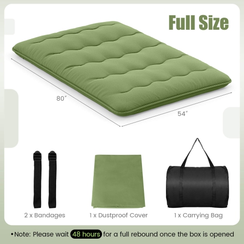 Costway Full Futon Mattress Japanese Floor Pad Washable Cover Carry Bag Green