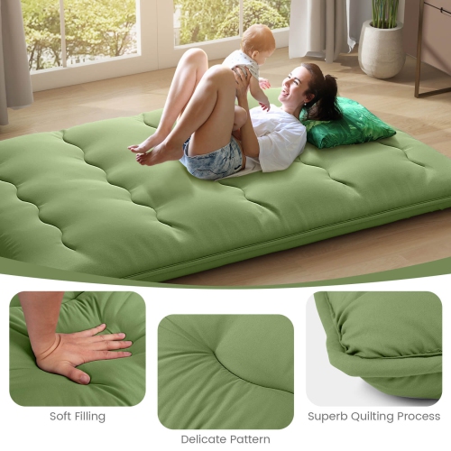 Costway Full Futon Mattress Japanese Floor Pad Washable Cover Carry Bag Green
