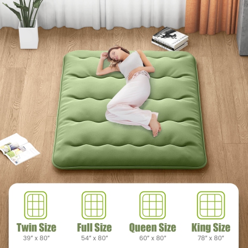 Costway Queen Futon Mattress Japanese Floor Pad Washable Cover Carry Bag Green