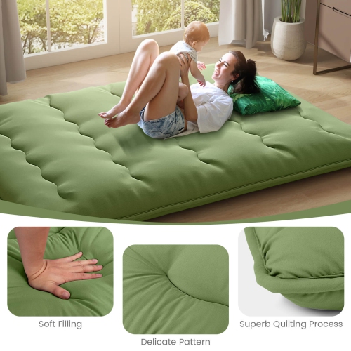 Costway Queen Futon Mattress Japanese Floor Pad Washable Cover Carry Bag Green