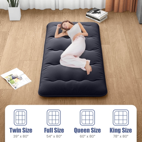 Costway Twin/Queen Futon Mattress Japanese Floor Sleeping Pad Washable Cover Carry Bag Black