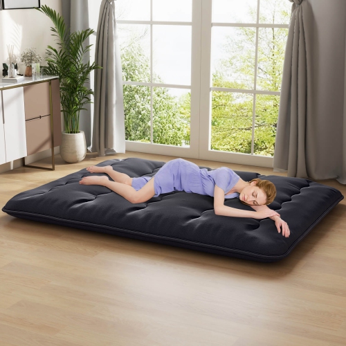 Matelas de futon japonais de Costway pour lit simple/grand lit Housse lavable Sac de transport noir