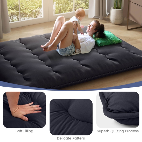 Matelas de futon japonais de Costway pour lit simple/grand lit Housse lavable Sac de transport noir