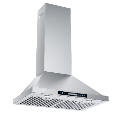 IKTCH -30" Convertible Wall Chimney Range Hood with LED Lights - Stainless Steel