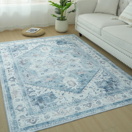 NIERBO  9' X 12' Area Rug for Living Room Vintage Thin Rug Retro Floral Print Distressed Carpet Non-Slip Area Rug for Living Room Bedroom Play Room