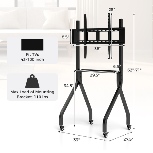 Gymax Mobile TV Stand Rolling TV Cart for 43''-100'' Flat/Curved Screens up to 110 lbs