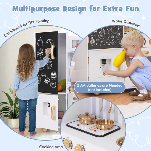 Gymax Play Kitchen Toy Set w/ Chalkboard Oven Sink Faucet Stove Water Dispenser