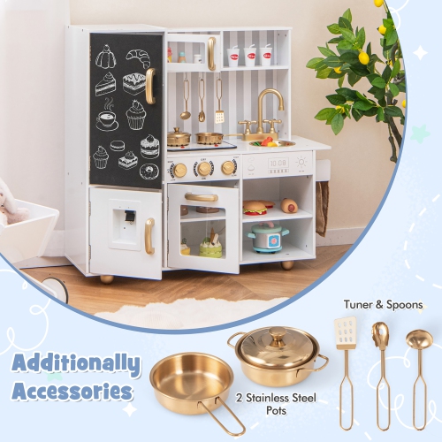 Gymax Play Kitchen Toy Set w/ Chalkboard Oven Sink Faucet Stove Water Dispenser