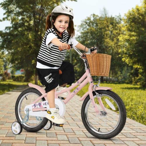 Gymax 16'' Kids Bike w/ Height Adjustable Handlebar Seat Basket Bell Training Wheels