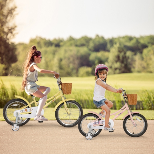 Gymax 16'' Kids Bike w/ Height Adjustable Handlebar Seat Basket Bell Training Wheels