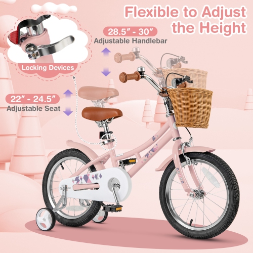 Gymax 16'' Kids Bike w/ Height Adjustable Handlebar Seat Basket Bell Training Wheels