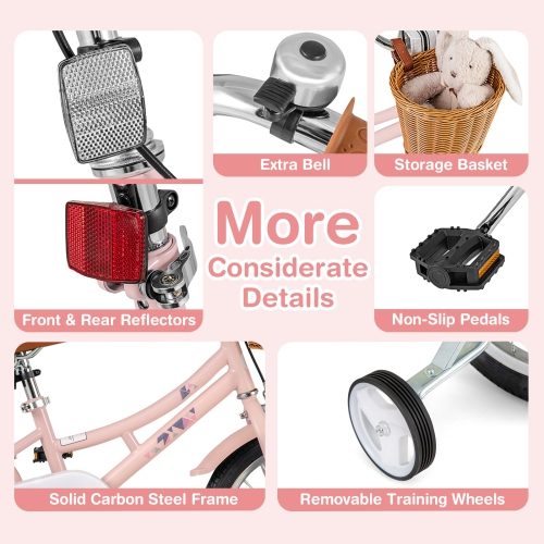 Gymax 16'' Kids Bike w/ Height Adjustable Handlebar Seat Basket Bell Training Wheels