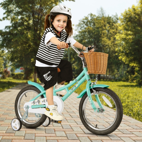 Gymax 16'' Kids Bike w/ Height Adjustable Handlebar Seat Basket Bell Training Wheels